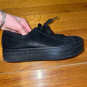 Black Suede Chunky Platform Sneakers Size US 8 / EU 39 Gently Used.